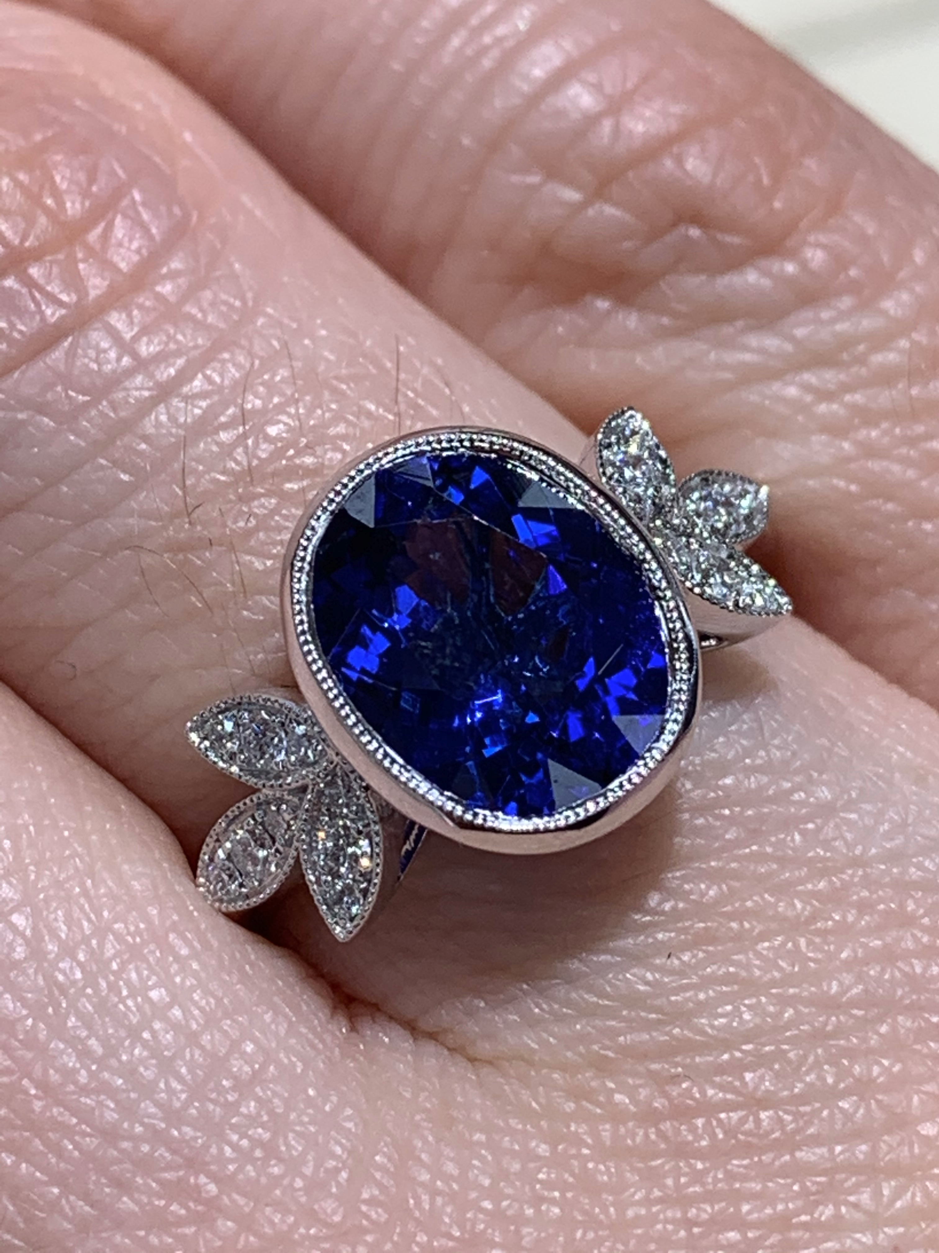 Elegant Blue Tanzanite Ring Vintage Unique Twig Engagement Ring Leaf C –  PENFINE